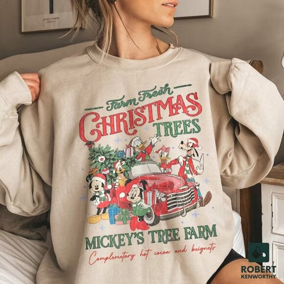 Vintage Farm Fresh Mickey Tree Farm Mickey And Friends Christmas Sweatshirt 90 - Picture 1 of 5
